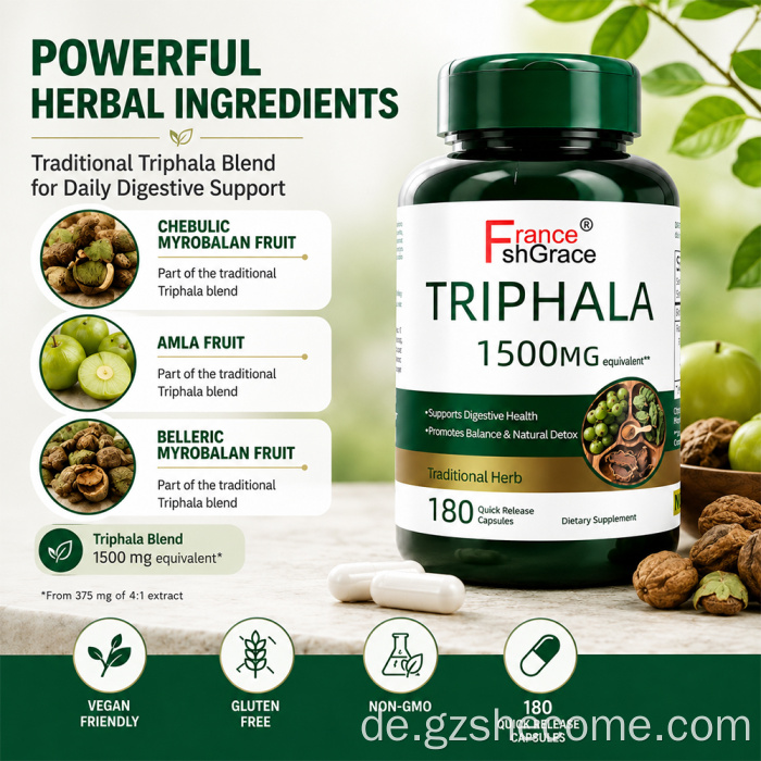 Pflanzliche Triphala-Kapseln zur Unterstützung der Verdauungsgesundheit